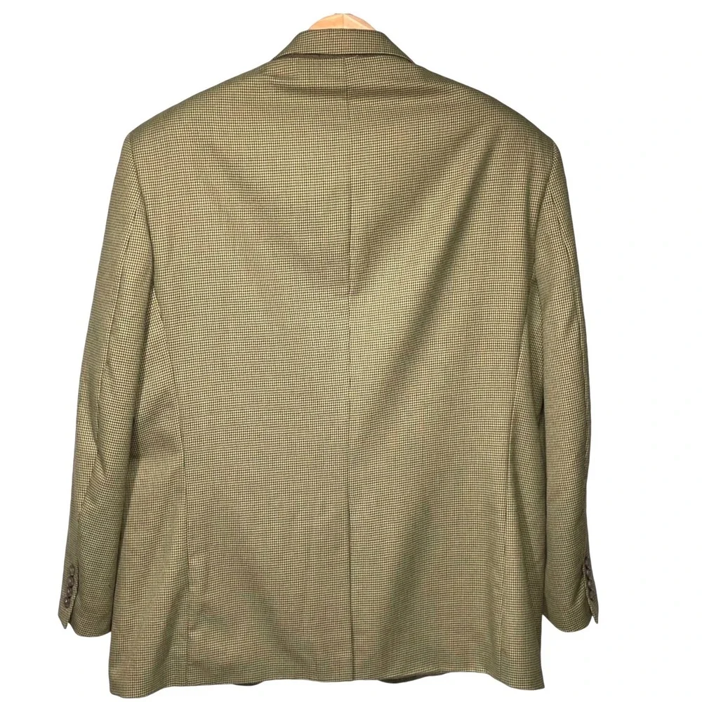 Chaps Mens 46R Blazer Olive Brown Tan Micro Houndstooth Sport Coat  Academic